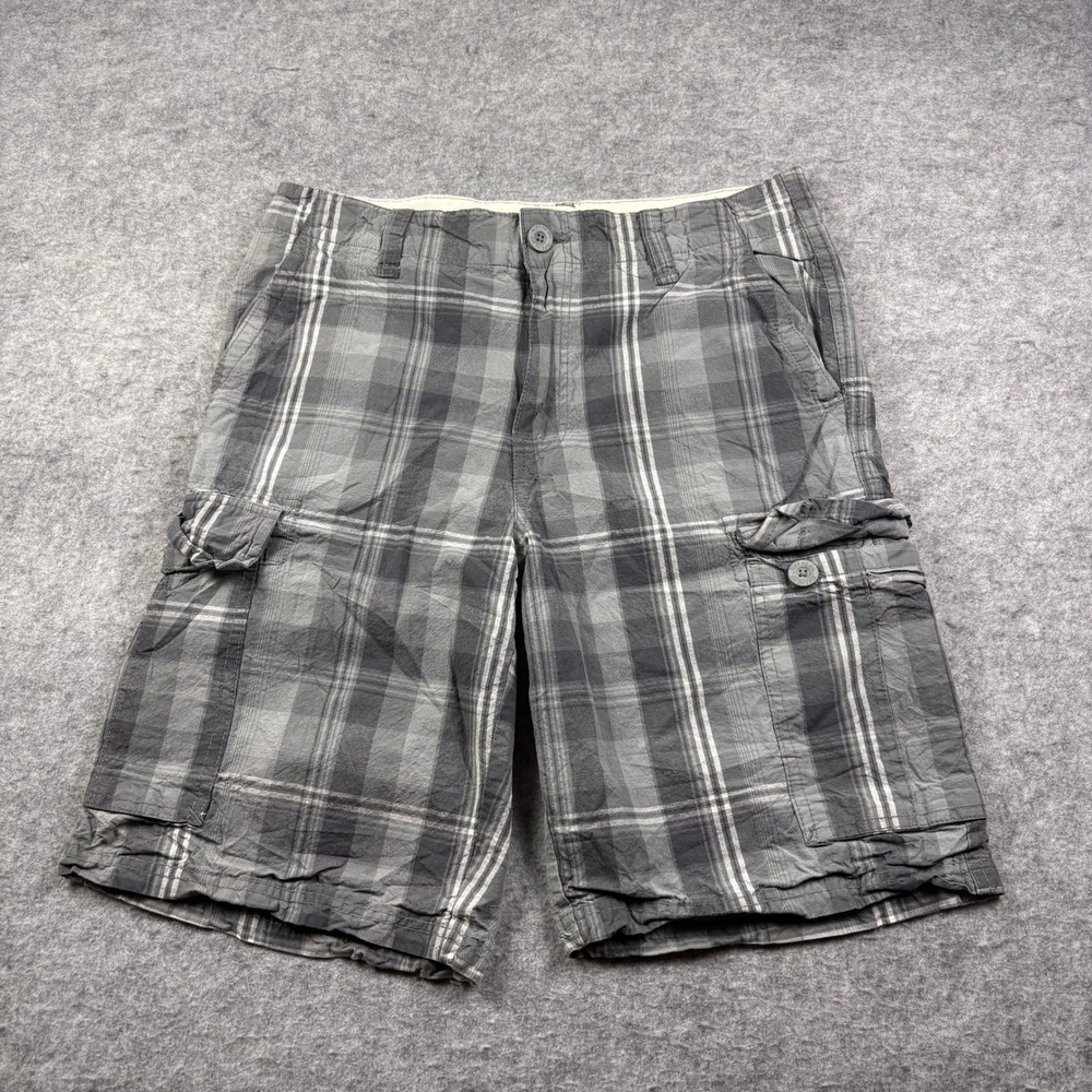 Ruff Hewn Mens Grey Plaid Cargo Shorts Cotton Size 33 Workwear Casual Hiking